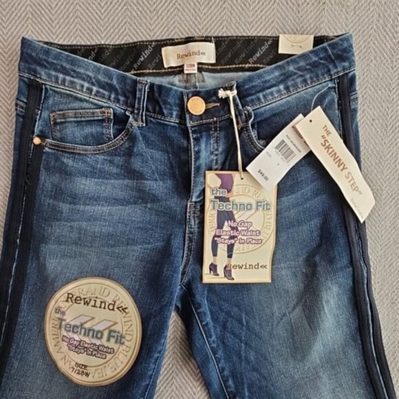 Rewind Jeans Women's Size 7/28W (28x27) Black Racing Stripe Dark Blue RP2243ZGEH - Picture 15 of 16